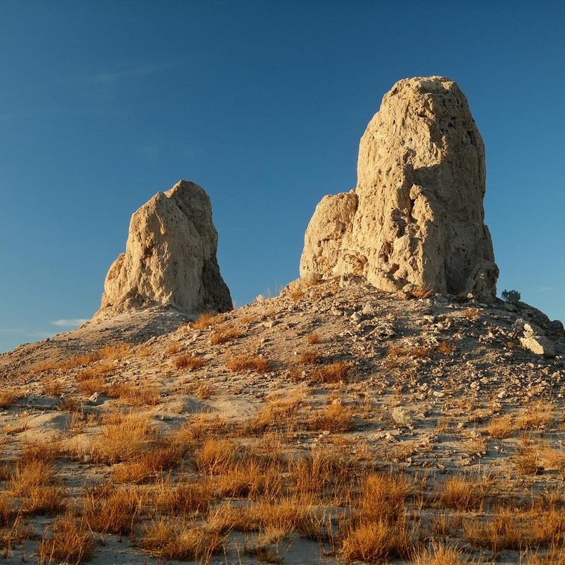 Two rock spires at the Trona Pinnacles. Photo by Andrew Crow