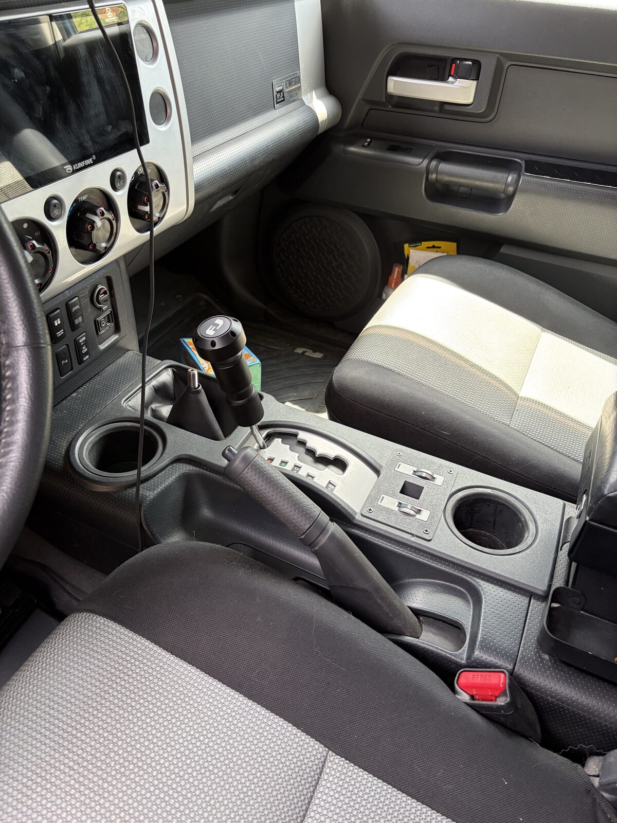 The finished switches in the console, seen from the passenger side