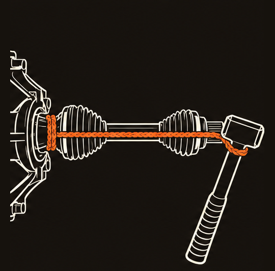 Deadblow head pushed sideways through the handle loop