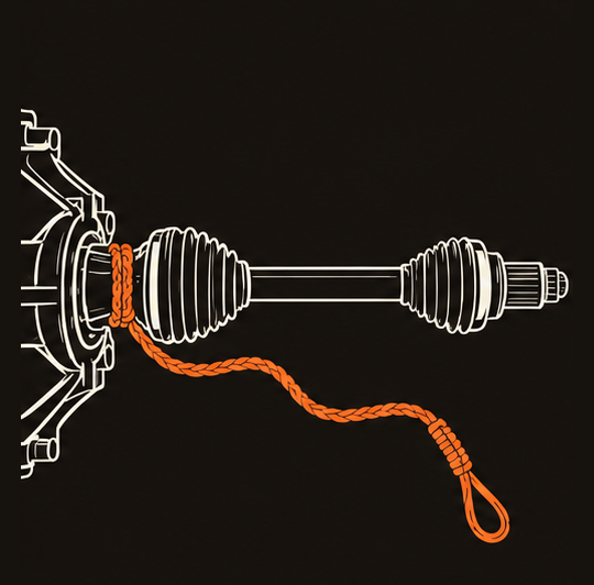 Lasso looped around the axle behind the inner joint